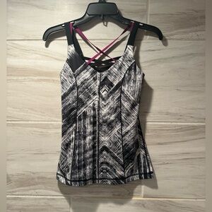 Lululemon Women's Tank Top/Built In Bra/Strappy Back/ Black, White, Purple Sz 4